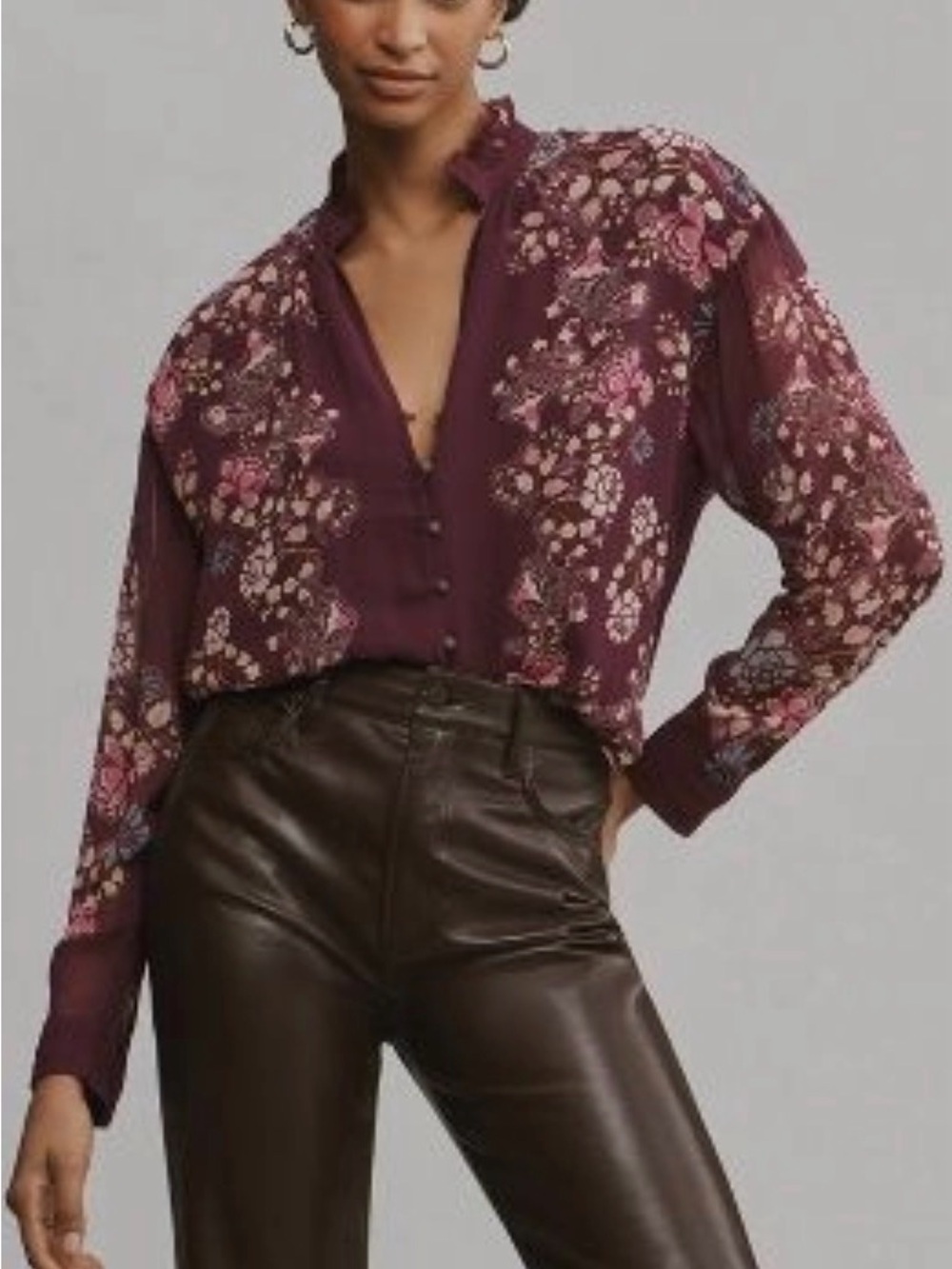 Anthropologie - NWT Pilcro Tavi Button Down Floral Sheer Long Sleeve Blouse XL